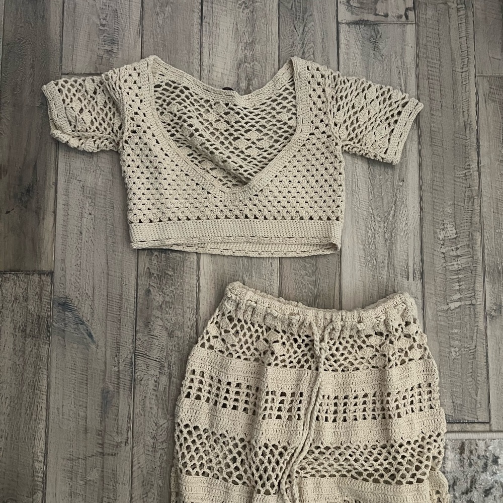 AKOIA SWIM Crochet Knit Top and Pants Set